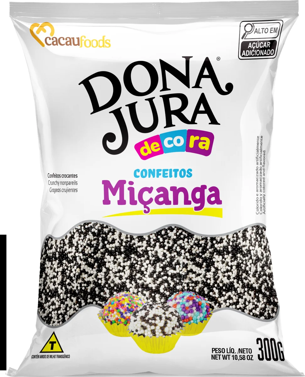 Confeito Miçanga Branco e Preto 300g