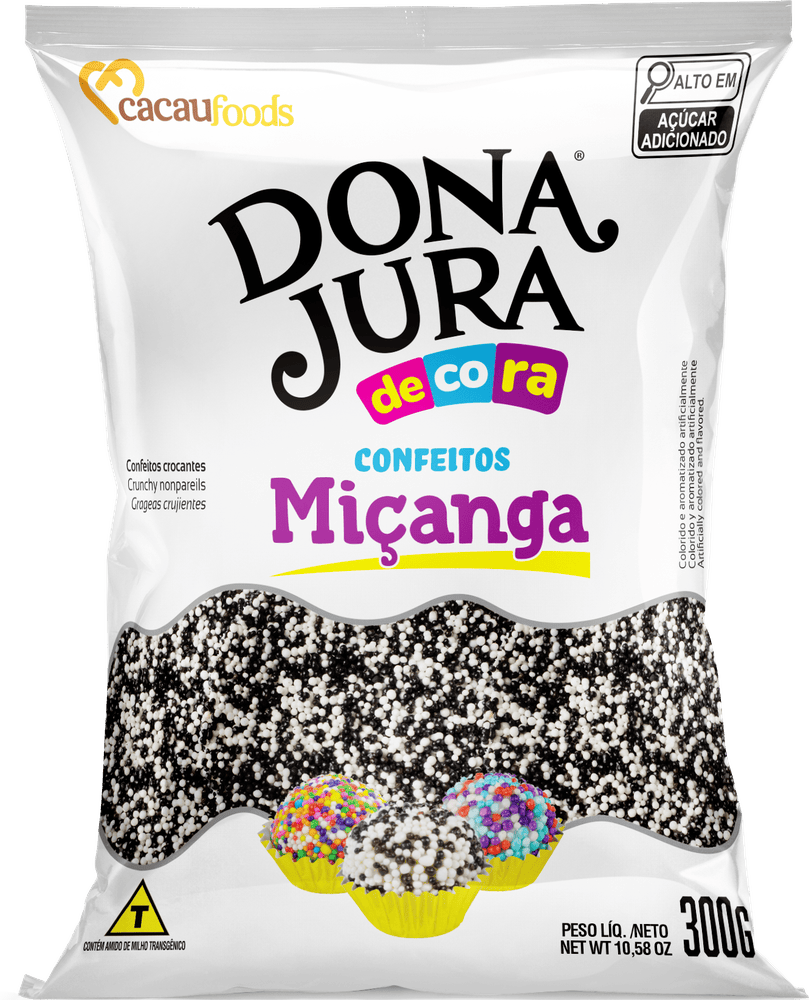 Confeito Miçanga Branco e Preto 300g